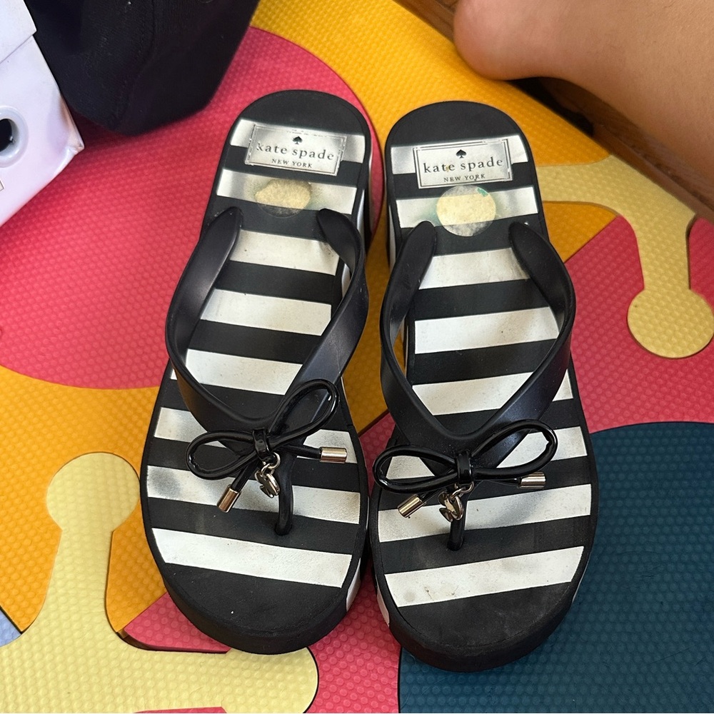 Kate Spade Black and White Striped Flip Flops